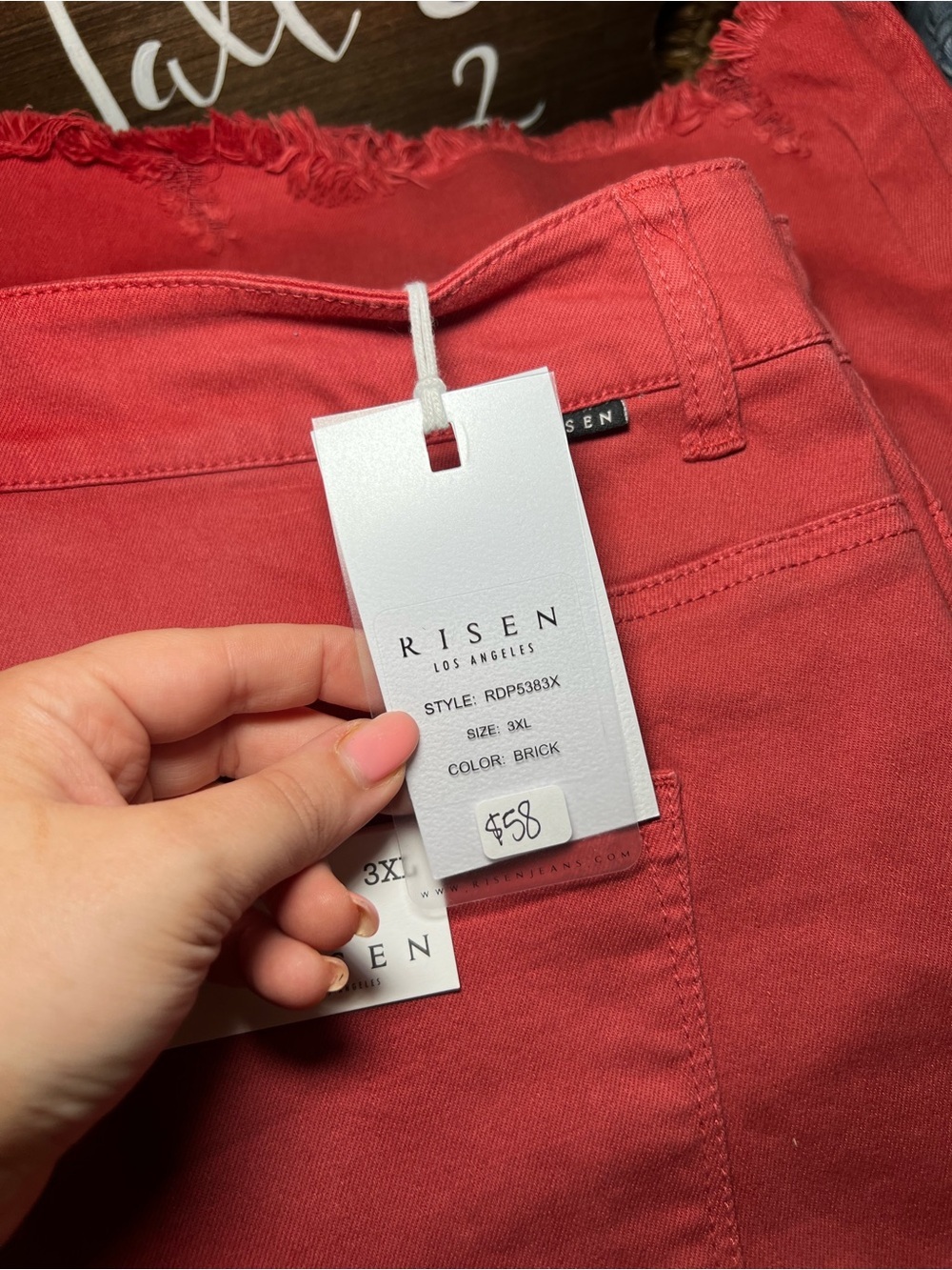 Risen Jeans Wide-Leg Frayed Hem Jeans in Color Brick - Picture 4 of 4
